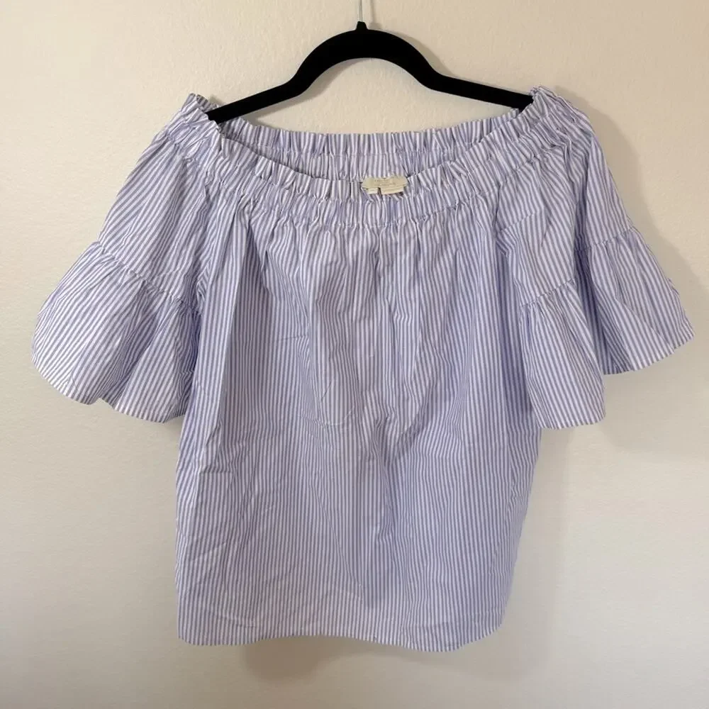 KATE SPADE Blue Striped Off-Shoulder Top